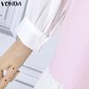 VONDA Женские летние платья с круглым вырезом и длинным рукавом-пузырем контрастного цвета