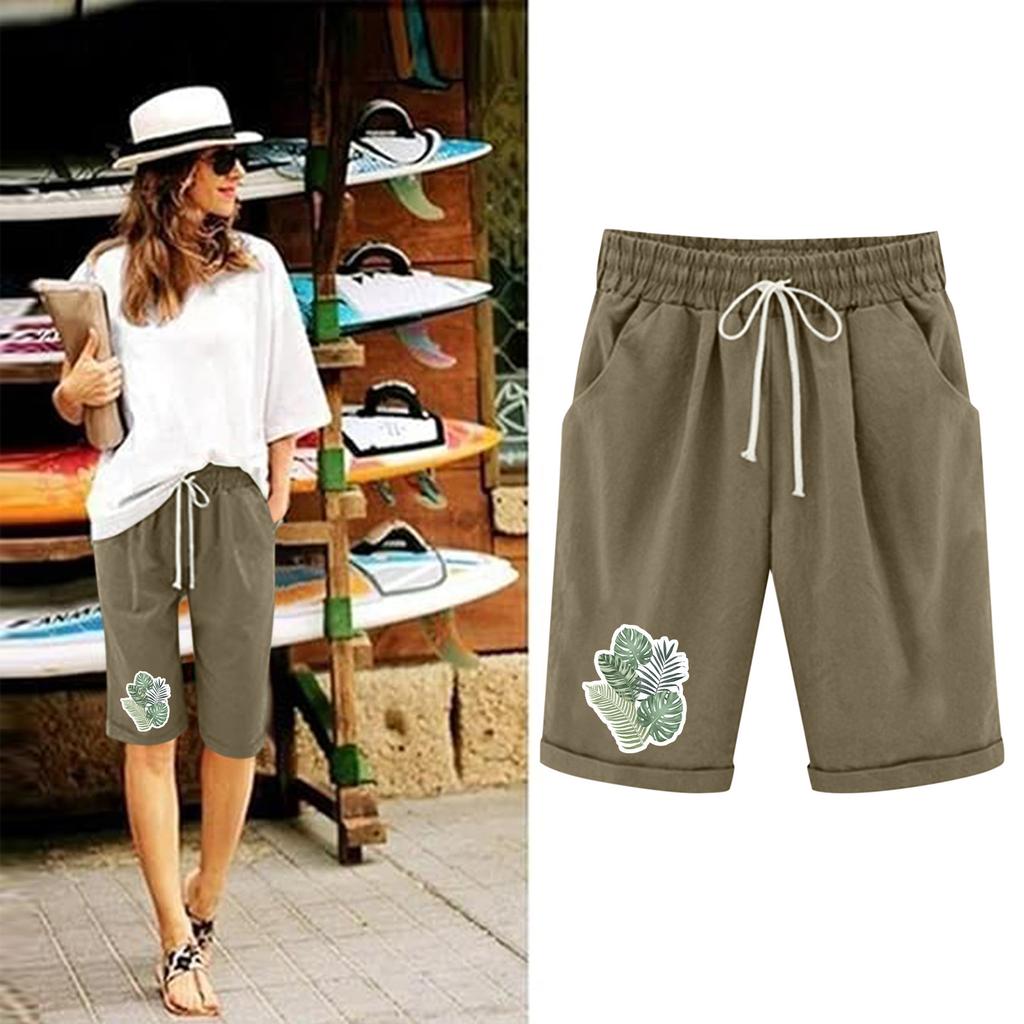 Шорты больших размеров для женщин, эластичные пышные хлопковые льняные шорты-бермуды с эластичной резинкой на талии, повседневная пляжная одежда
