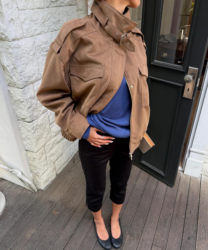 CITTA Suede High-Neck Epaulet Jacket_Cto160(Camel)