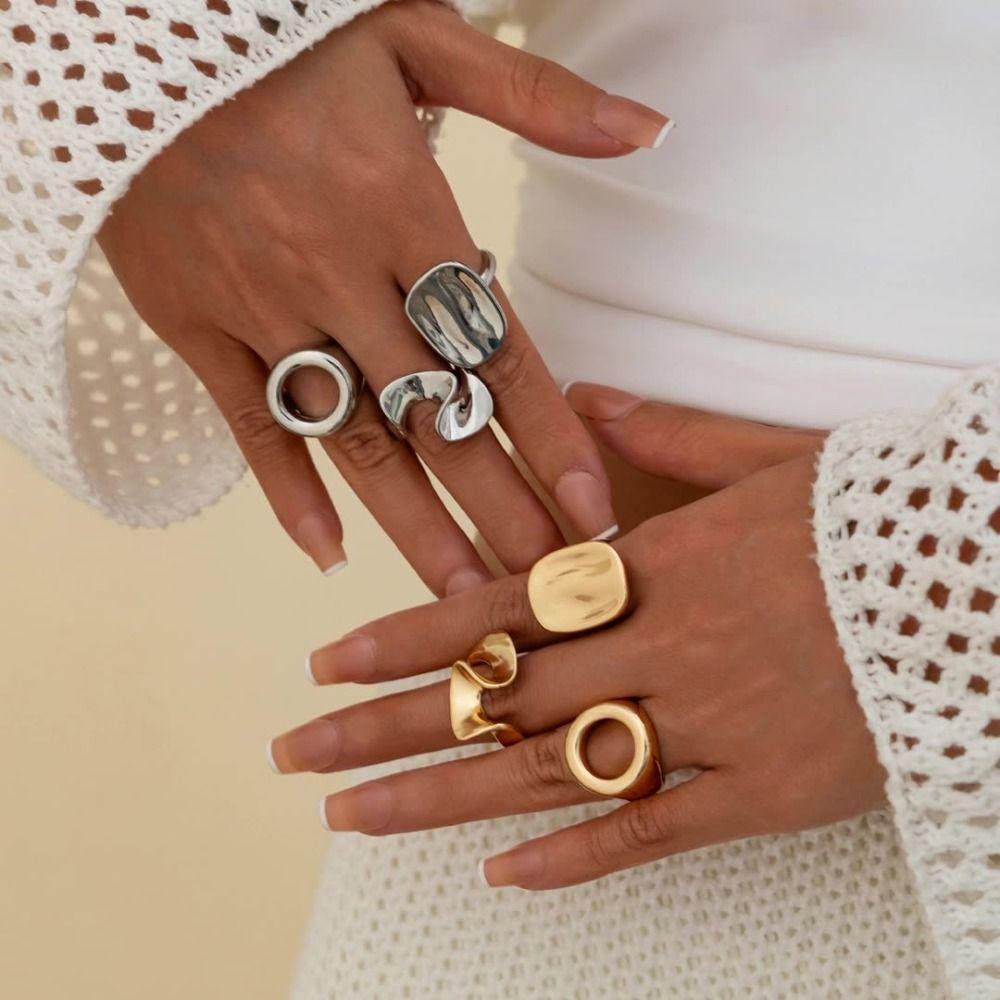 3pcs/set Personality Irregular Open Ring Retro Knuckle Joint Ring Unique Hollow Square Ring Women