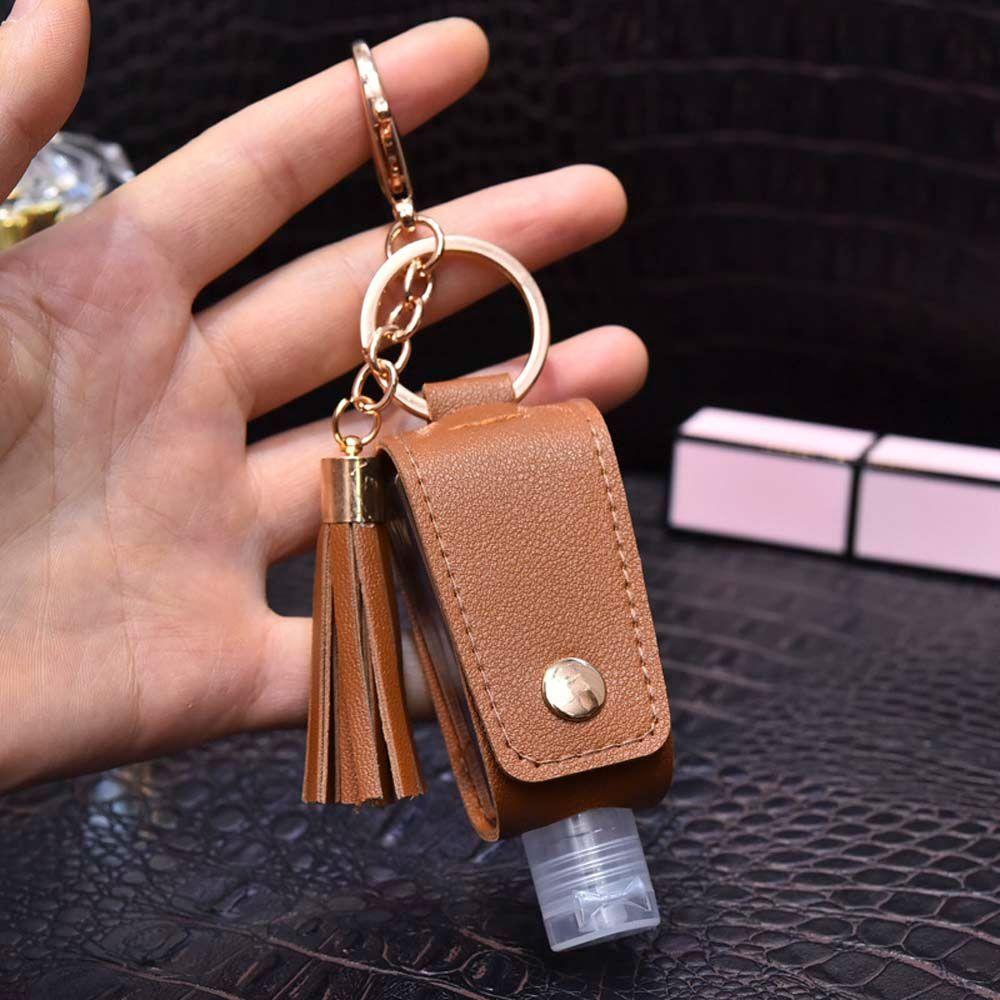 Keyring Plastic With Tassels Keychain Holder Hand Sanitizer Holder Empty Bottle PU leather Cover