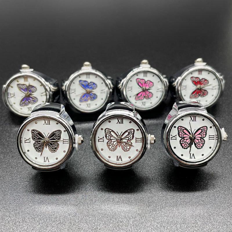 Women Dial Quartz Analog Finger Ring Watch for Butterfly Elastic Gift for Creati