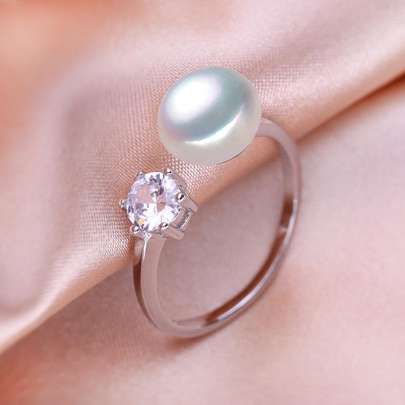 seniko Double Color Natural Freshwater Pearl Rings For Women Fashion Female Cubic Zirconia CZ Ring Pearl Jewelry Adjustable Ring