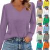 Women's Fashion Casual Long Sleeve Solid Color Shirt Women's V-Neck Tops