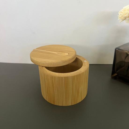 Бамбуковый ящик для хранения приправ с магнитной поворотной крышкой, деревянная солонка, держатель для перца, сахара, специй, круглая чаша-контейнер, кухонные гаджеты