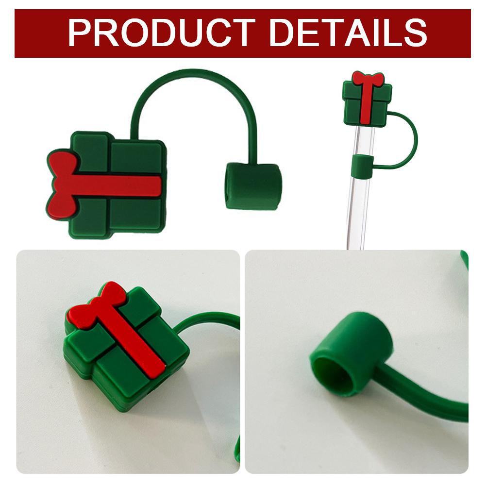 10mm Christmas Straw Cover Cap Dust-Proof Reusable Straw Tips Lids for Stanley Cup Straw Topper Compatible with 30&40 Oz Tumbler