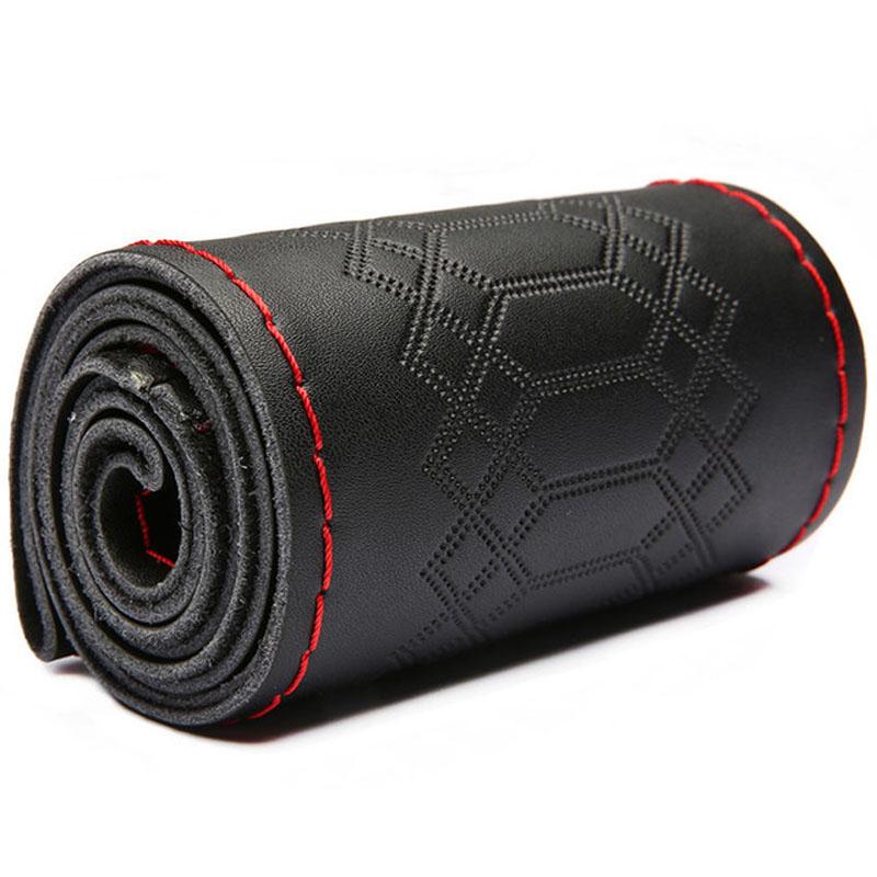 Чехол на руль автомобиля, 38 см, сделай сам, натуральная кожа, тисненая оплетка на руле с игольной нитью, автомобильный Стайлинг