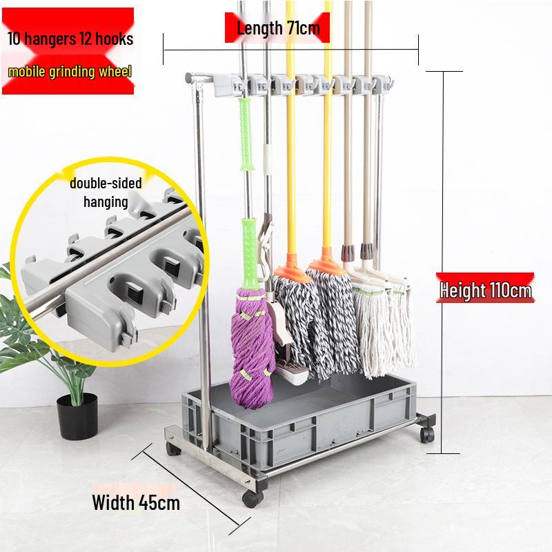 Stainless Steel Floor-standing Mop and Broom Rack with Balcony Storage
