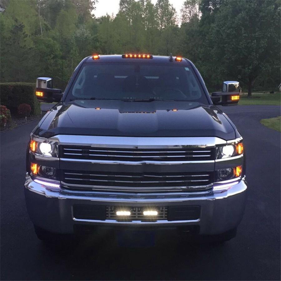 For Chevy GMC 2500HD 3500HD 07+ Full Amber LED Cab Roof Marker Light Assembly 3x