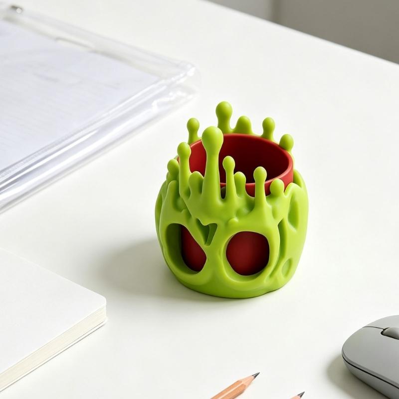 Подставка для ручек в виде черепа Настольная чашка для ручек 3D-печать Органайзер для хранения письменных принадлежностей для учебного стола, рабочего стола, полки в комнате и ежедневного использования на столе