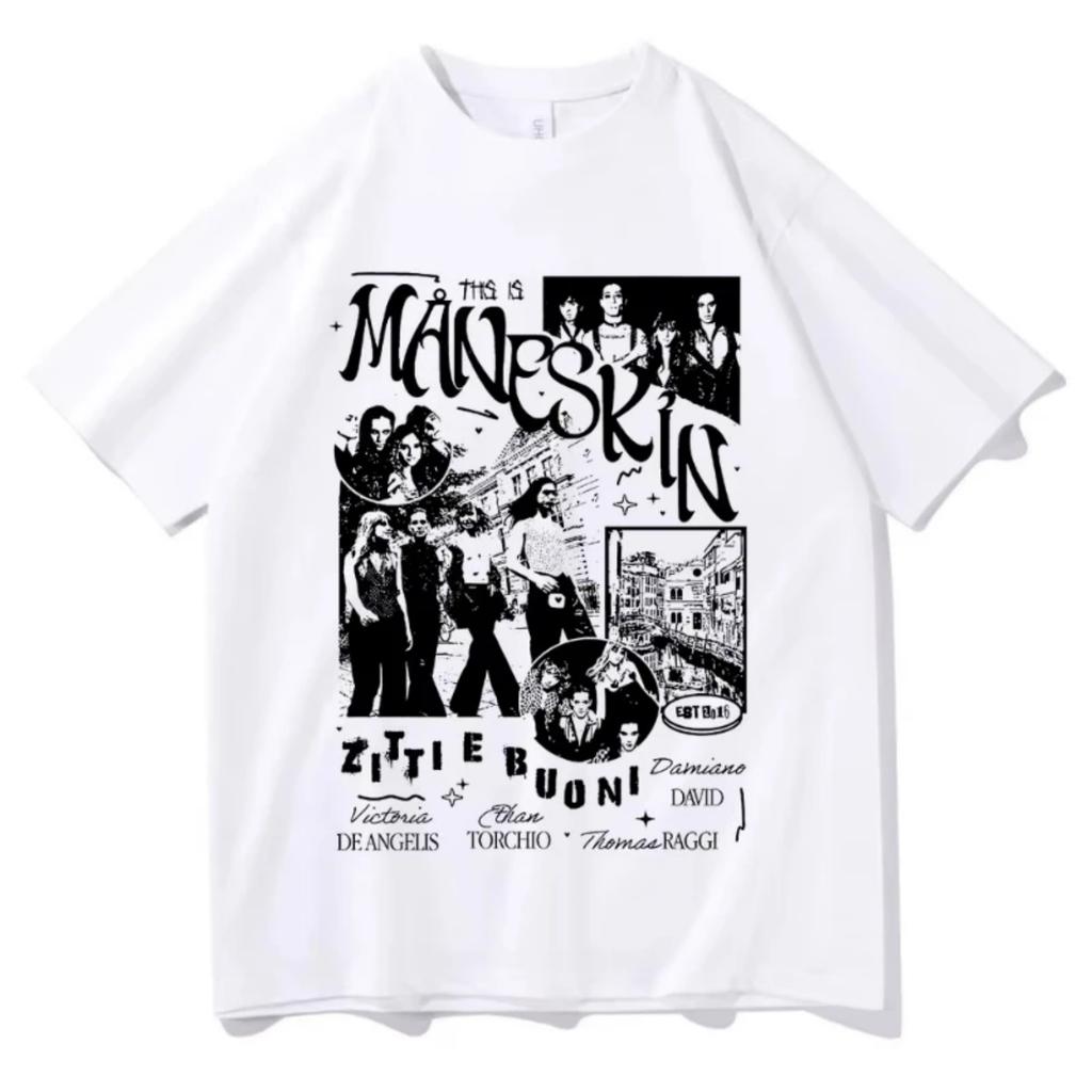 Italian Rock Band Maneskin T Shirt Music Album Print T Shirt Men Women Retro Hip Hop Oversized T-shirts Harajuku Cool Streetwear
