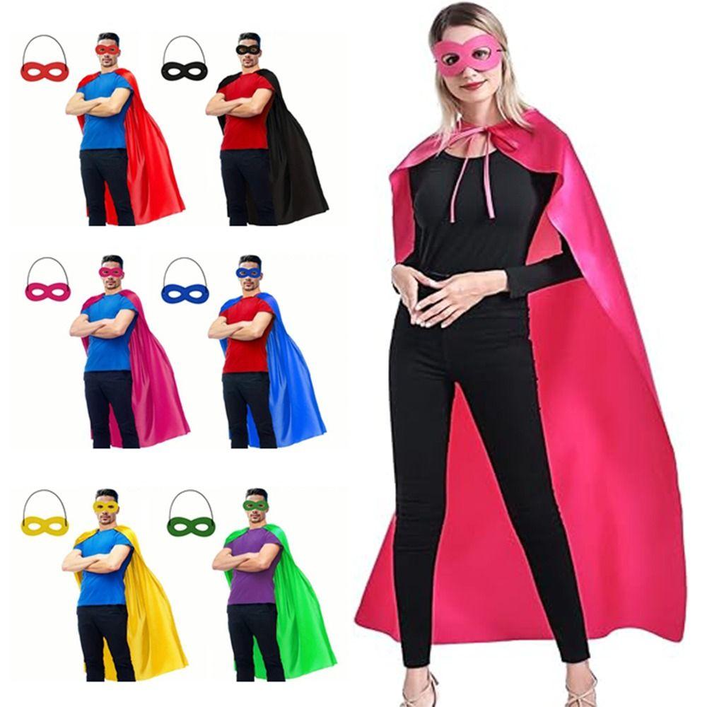 2Pcs/Set Solid Color Adult Superhero Cape with Eye Mask  Stage Performance