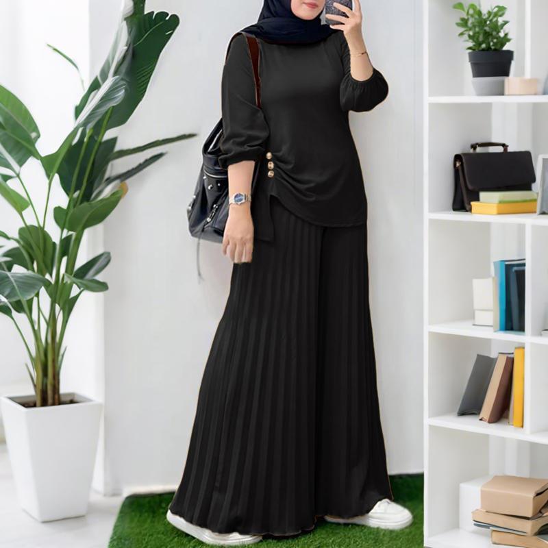 ZANZEA Женская блузка с длинным рукавом и брюки с широкими штанинами, повседневные костюмы-двойки