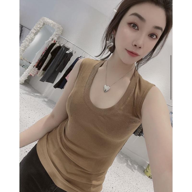 Однотонный чистый вариант жилета с U-образным вырезом для женщин на лето, новый прошитый хлопковый внутренний низ без рукавов