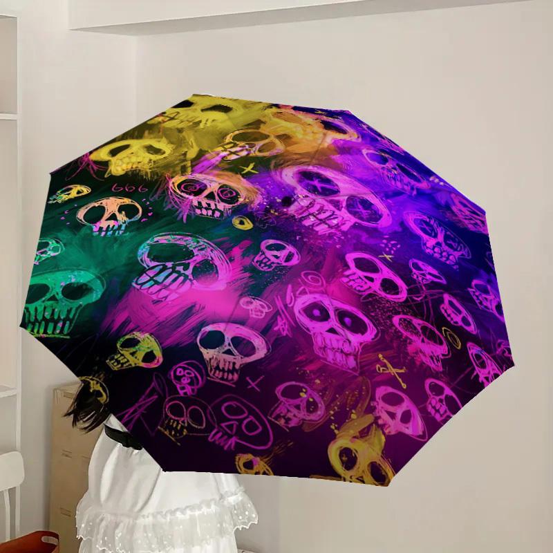 1pc Colorful Skulls Pattern Umbrella with Plastic Handle,Suitable for All Seasons Home Travel Outdoor UmbrellaDD1604
