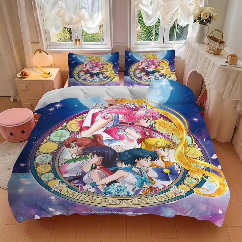 Sailor Moon Crystal Bedding Set  Comforter Cover Gift for Bedroom,Includes 1 Cover and 2 Pillowcases, No InsertB370