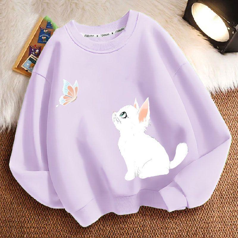 Милые толстовки с котиками для детей на осень, с круглым вырезом, с длинными рукавами, свободные повседневные куртки для мальчиков и девочек