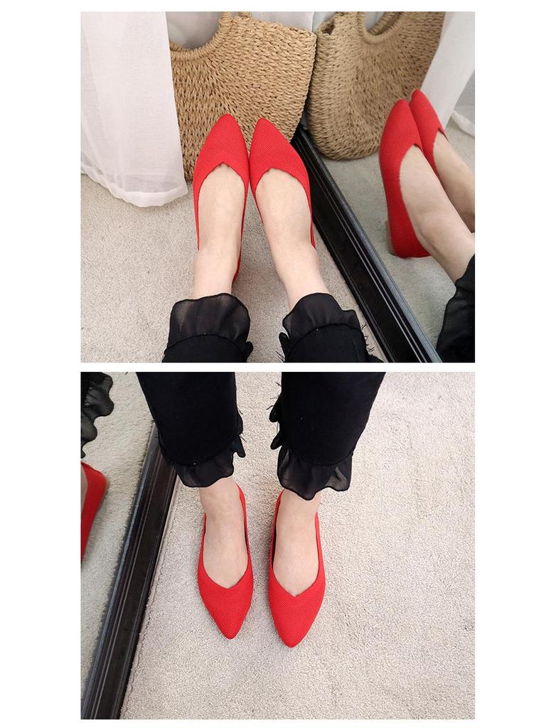 Женские вязаные туфли-лодочки из флайнита с острым носком - Лоферы на мягкой подошве для весны и осени