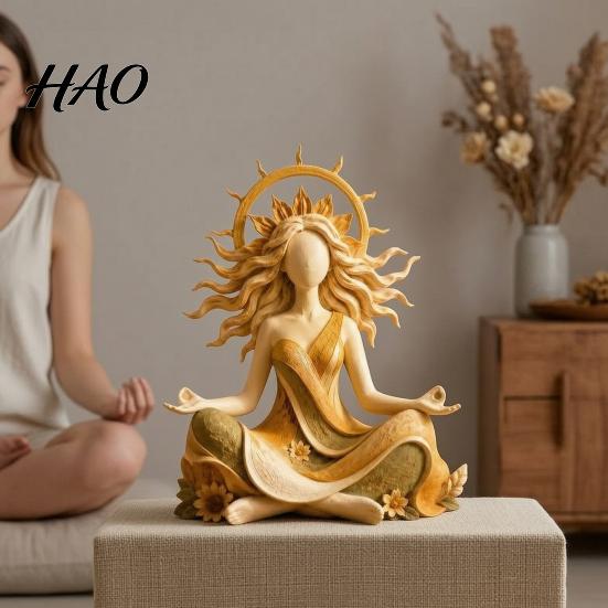 Unique Birthday Gifts for Her Meditating Sun Goddess Resin Statue, Yoga Spiritual Figurine, Boho Personal Growth Zen Style Desktop Home Decor Ornament