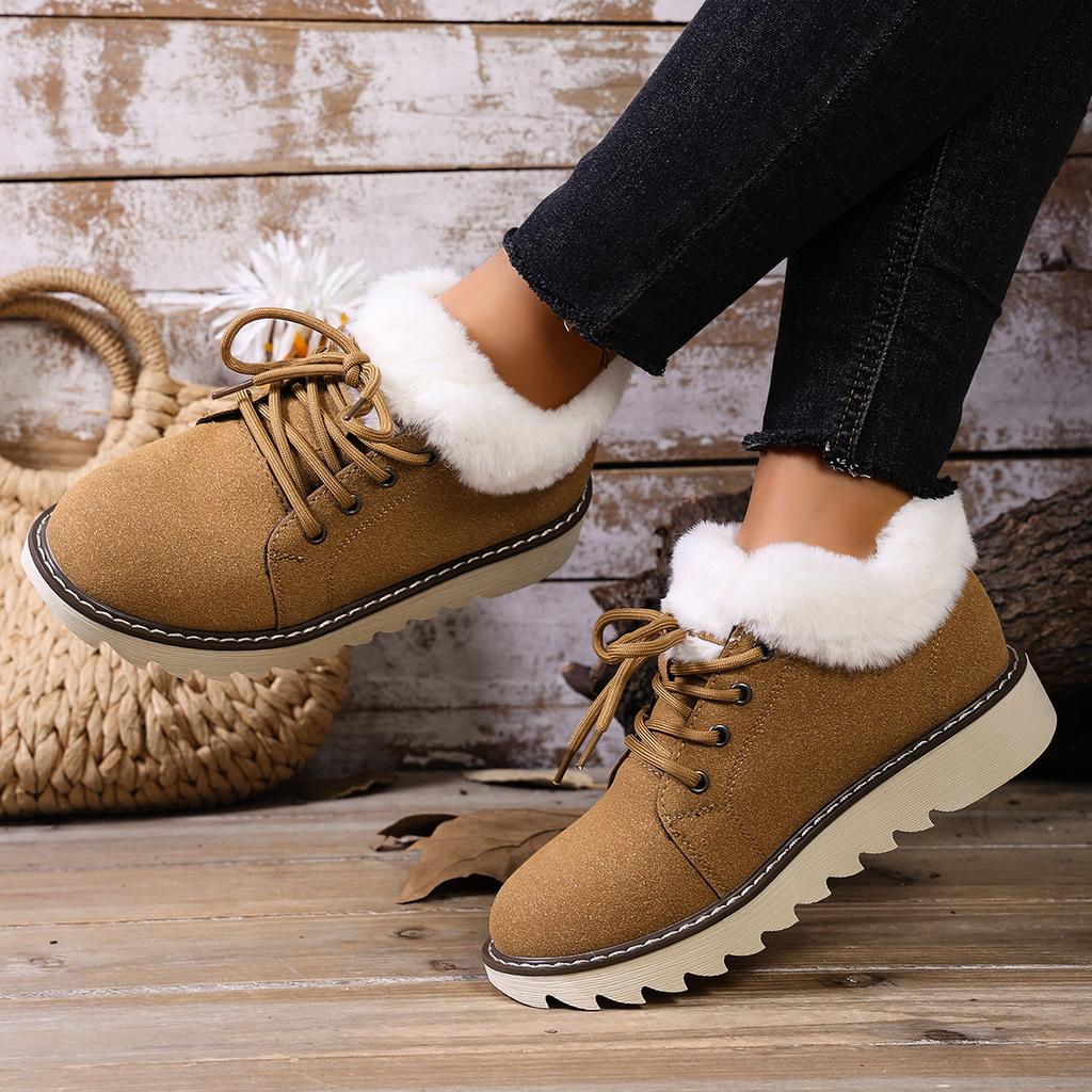 2025 New Lace-up Plush Plush Cotton Shoes Large Size Round Toe Platform Sole Warm Snow Boots for Women
