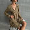 Spring Women's Lapel Collar Long Sleeve Pleated Solid Color Short Loose Dress