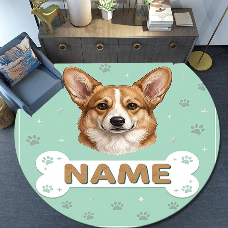 Custom Name,Cartoon Dog pattern round rug,Carpet Rug for Living Room Bedroom Playroom ,Non-slip Floor Mat,Holiday Gifts and Birthday Gifts.