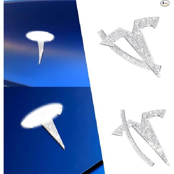 Значки из страз для Model 3 2017-, 4 шт. Значки-наклейки для Silver_3