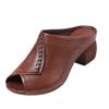 Thick-Heeled Soft Leather Outer Slippers Fish Mouth Comfortable Versatile Mid-Heeled Women Sandals Women'S Mother'S Shoes Women