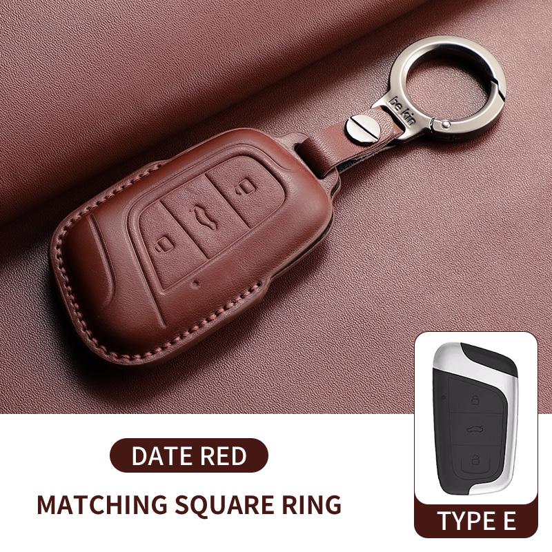 Leather Car Key Case Cover Shell Fob For Chery Eq1 Little Ant Car Remote Smart Keychain Holder Decorative Protecter Accessories