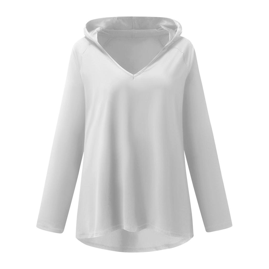 Женские свободные топы с V-образным вырезом и капюшоном с длинными рукавами, повседневные топы, домашние пижамы для отдыха, топы