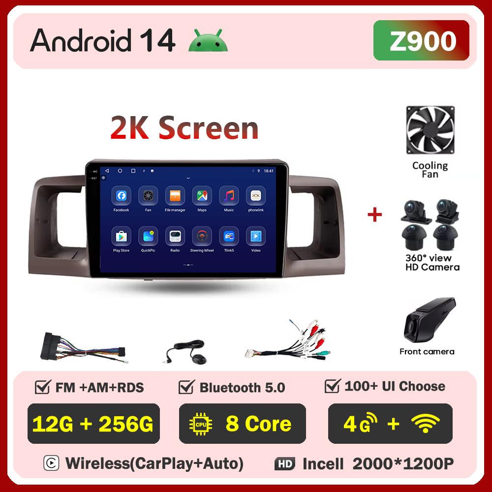 Android 14 для Toyota Corolla E130 E120 2000-2004 Автомобильный мультимедийный видеоплеер Carplay Экран Интеллектуальные системы GPS-навигация