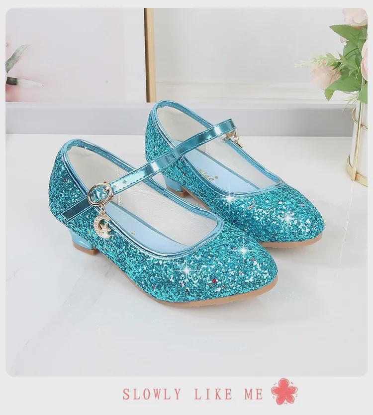 2025 Spring Girls' Rhinestone Sequin Princess Shoes - Solid Color Strap Buckle for Children's Performances