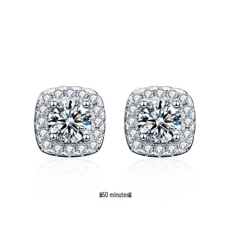 Серьги-гвоздики из стерлингового серебра S925 с муассанитом, квадратные, для женщин – Простой геометрический дизайн