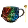 Rainbow D20 Dice Mug with Handle Colorful Polyhedral Glass Coffee Cup for Gamers Unique Gift for Tabletop RPG Fantasy Enthusiasts