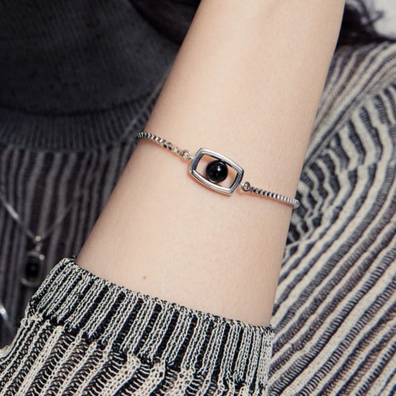 BONAFIDE JEWELRY Прямоугольный браслет НЛО из оникса (Серебряный)