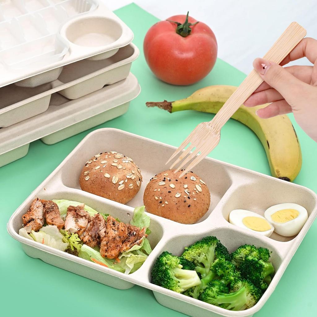 Одноразовые бамбуковые вилки HTB, 100 штук, 17 см, натуральный бамбук, неотбеленные, для коммерческого использования, на открытом воздухе, в кафе и на мероприятиях (HTB-BF100)