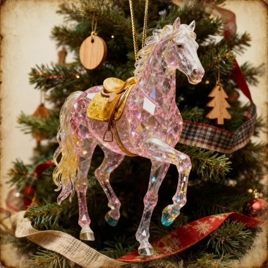 Sparkling Horse Ornament 2D Acrylic Hanging Decor Realistic Christmas Tree Horse Charm Elegant Equestrian Gift for Holiday Tree
