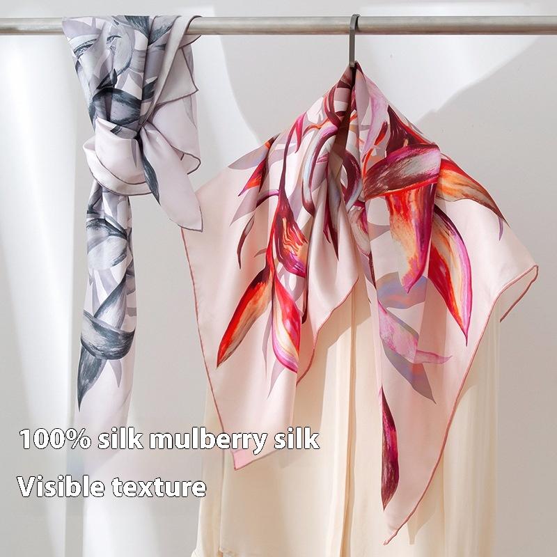 100% Silk High-end Women's New Elegant Oil Painting Large Square Scarf Air Conditioner Shawl
