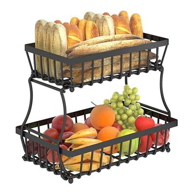 2-х уровневая корзина для фруктов на столешницу для кухни прочная металлическая емкость для хранения овощей хлебница