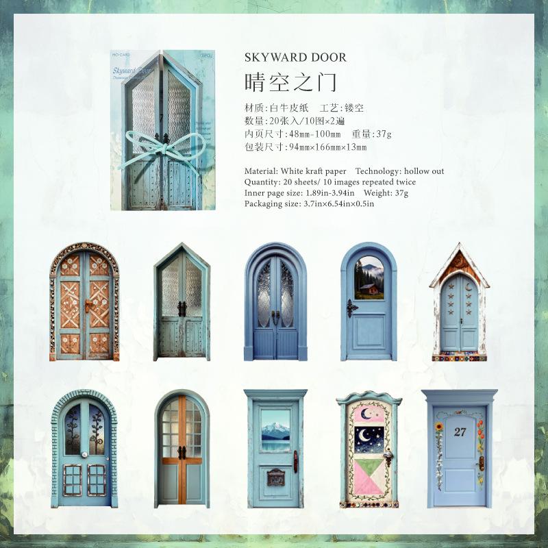 20Pcs Vintage European Wooden Door Stickers Retro Door Pattern Decor Stickers For DIY Scrapbook Journal Album Craft Supplies