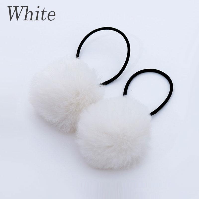2Pcs Soft Furry Hair Ties Elastic Hair Bands Girls Hair Ring Fur Ball Hair Rope Rubber Band 5cm