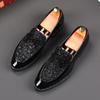 Men's Black Metal Button Patent Leather Oxford Flats Casual Shoes Male Homecoming Wedding Dress Zapatillas Hombre