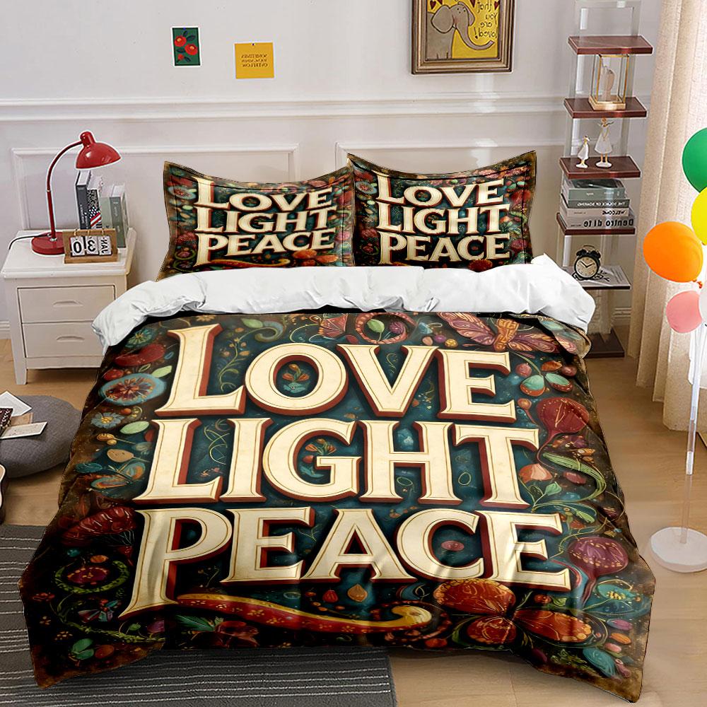 Bold "Love Light Peace". Bedding sets Duvet cover sets Duvet covers Pillowcases(1 * Duvet Cover 2 * Pillowcases without duvet insert)