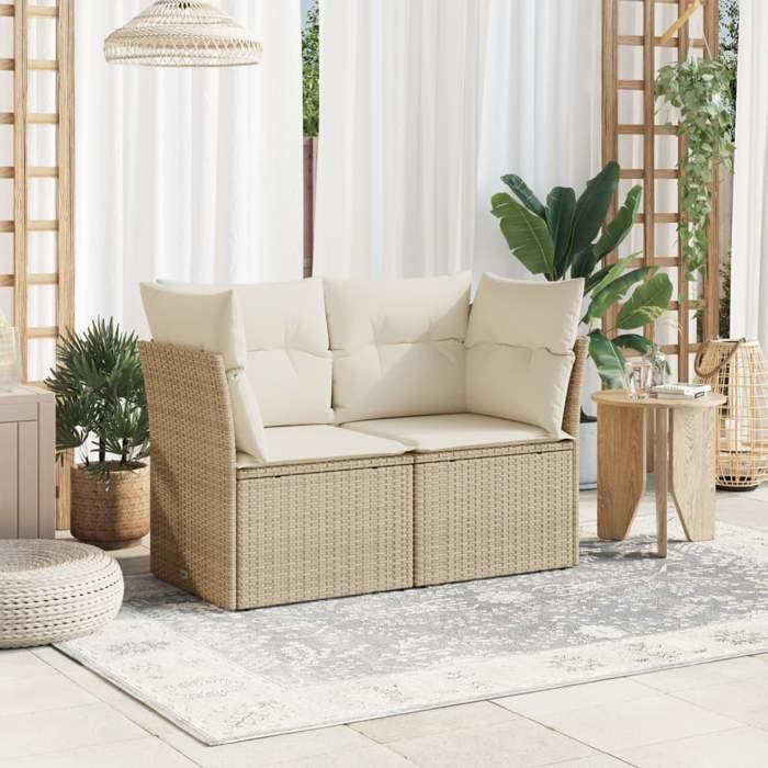 VidaXL Canapé de jardin avec coussins 2 places beige résine tressée 366052