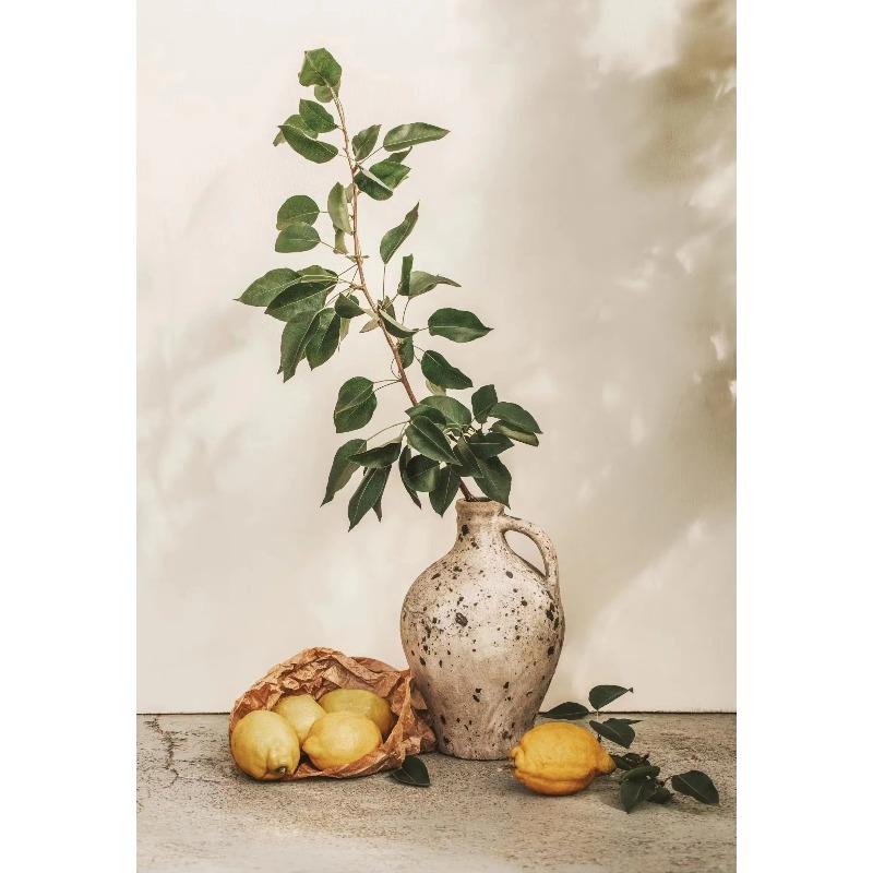 Retro Elegant Olive Tree and Lemon Canvas Poster Vase Wall Art Poster Perfect Gift for Living Room Bedroom Dormitory Home Decor