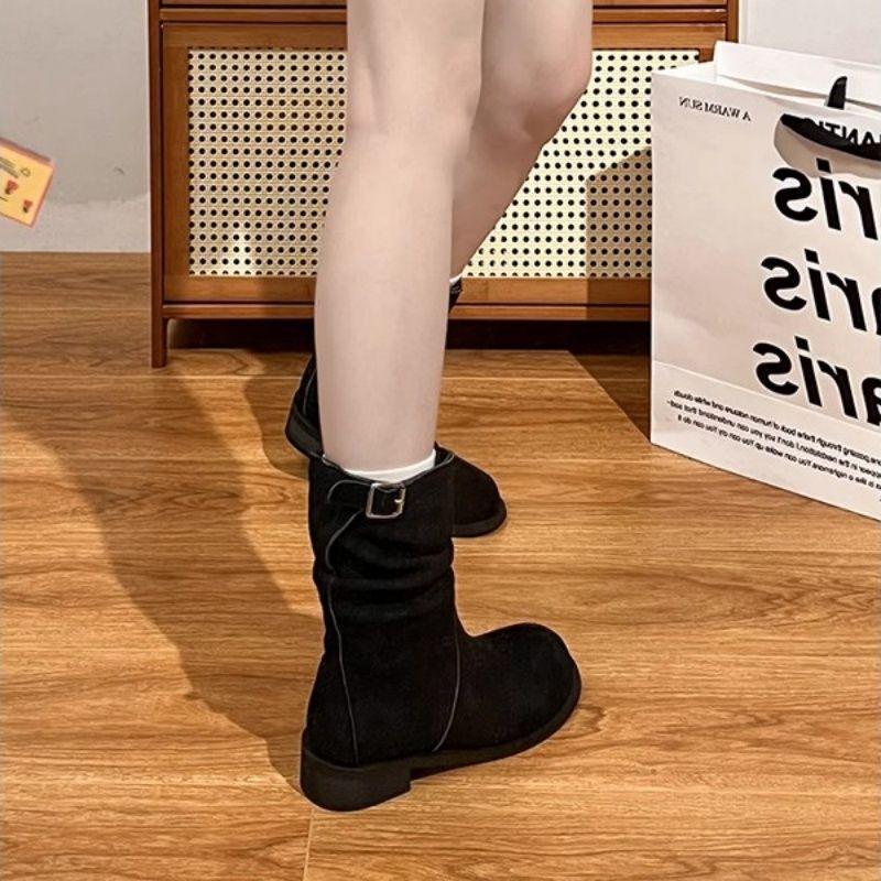 Flat Short Boots Women's 2025 Autumn and Winter New Single Boots Thin Sleeve Martin Boots Stacking Boots Retro Medium Boots Women