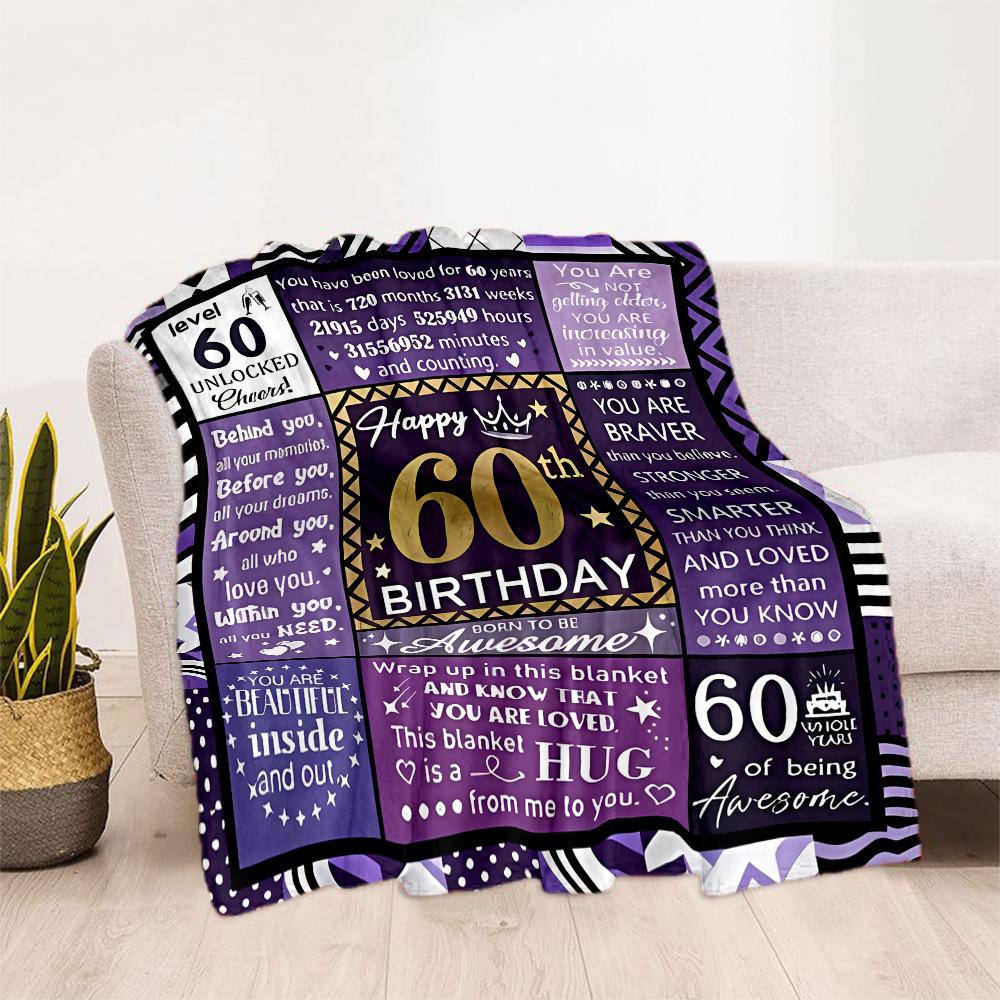 1pc Happy 60th Birthday Celebration blanket Soft and Warm for Sofa Office Camping Travel Livingroom Great Gift for Friends and Family Comfortable