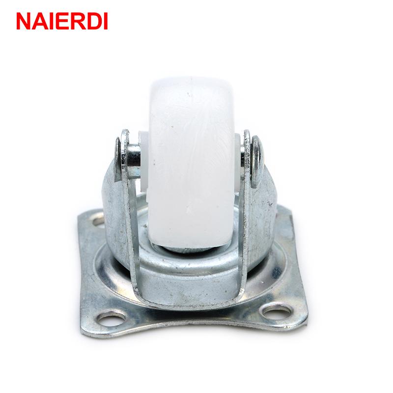 4pcs NAIERDI 10KG Universal Swivel Casters 1" Furniture Wheel Castor White PP Nylon Dual Roller