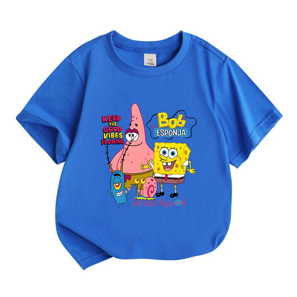 Kids Boys Girls 100% Cotton Short Sleeve T-shirt, Cute Cartoon Character Print Casual Crew Neck Tee, Comfortable Lightweight Top for Daily Wear in All