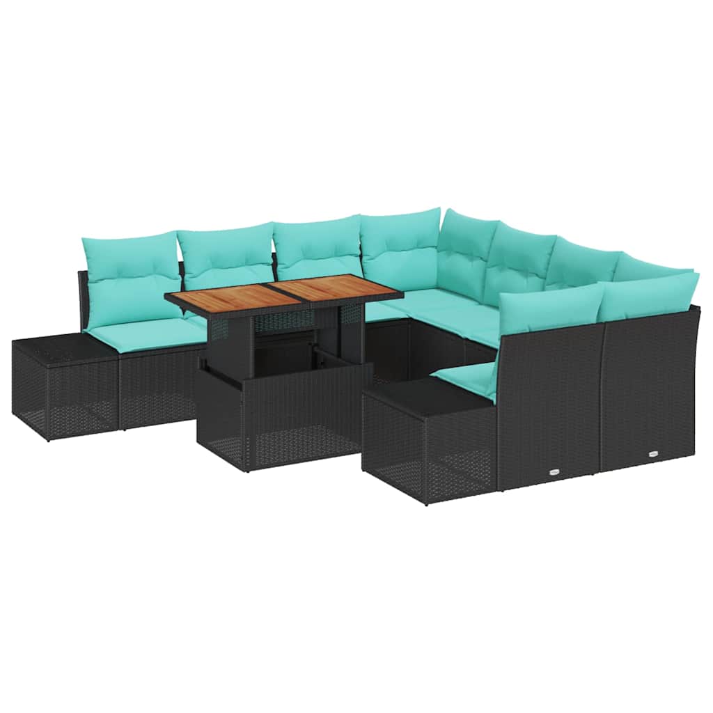 Garden Dining Set with Cushions 9 pcs Black and Teal